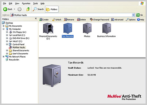 Screenshot of McAfee Anti-Theft