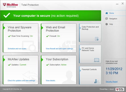 McAfee Total Protection screenshot
