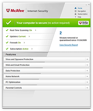 Skärmbild McAfee Internet Security 2010 Skärmbild McAfee Internet Security 2010